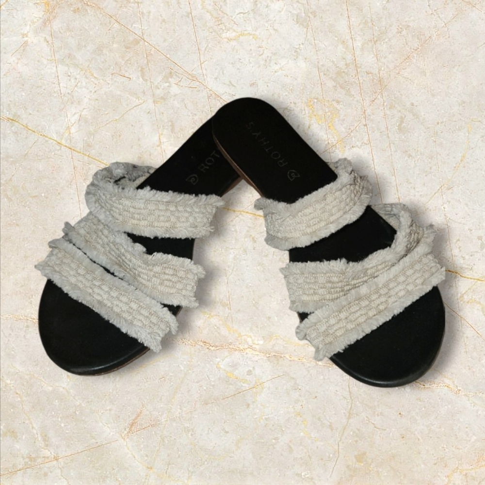Rothy's Cream Terry Triple-Strap Slide Sandals